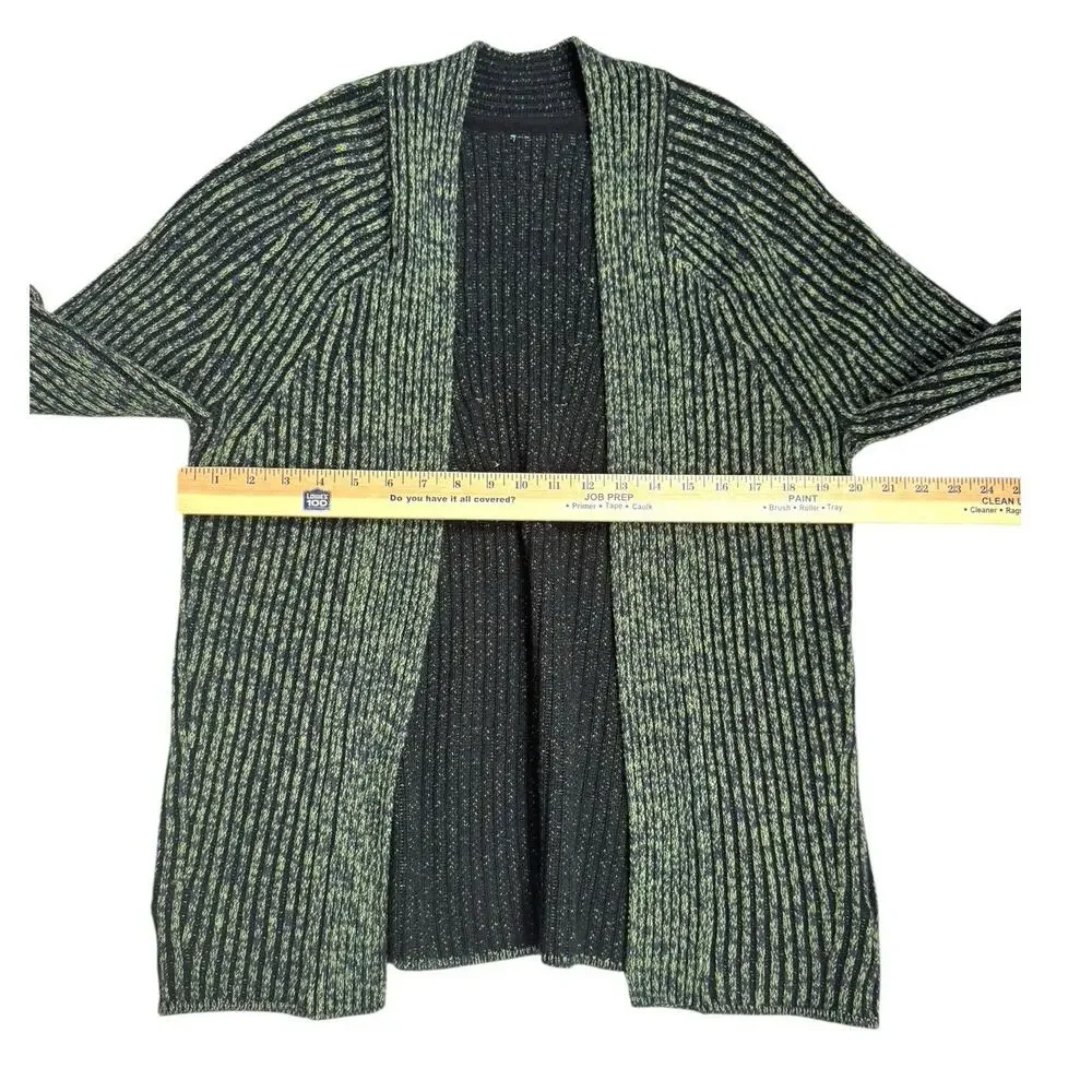 Lululemon Cotton Cashmere Blend Sweater Wrap Cardigan 2 Green Foliage Open Knit